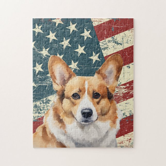 Puzzle Corgi perro bandera estadounidense Grunge (Vertical)