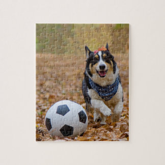 Puzzle Corgi que juega a fútbol