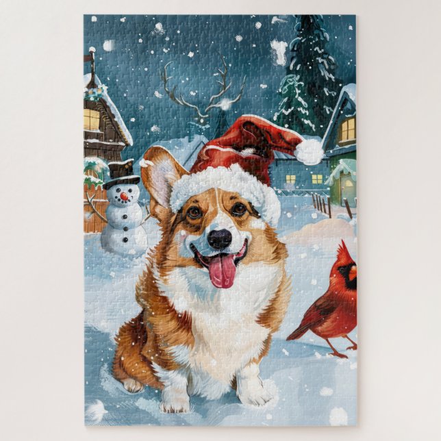 Puzzle Corgi Winter Navidades Wonderland Alegría (Vertical)