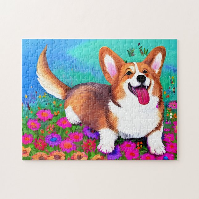 Puzzle Corgi y flores (Horizontal)