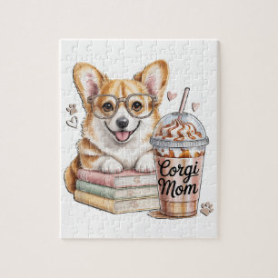 Puzzle Corgis Libros y Café Helado para Perro