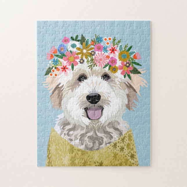Puzzle Corona de flores de perro dorado (Vertical)