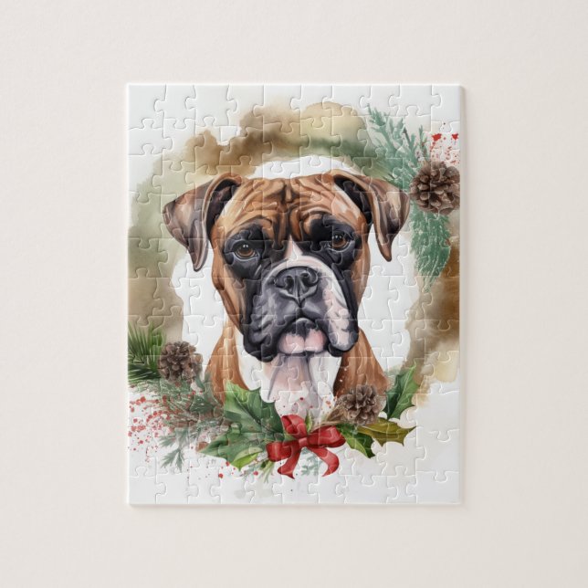 Puzzle Corona de Navidad Boxer Pupilo Festivo (Vertical)
