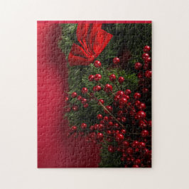 Puzzle corona de Navidad con bayas rojas