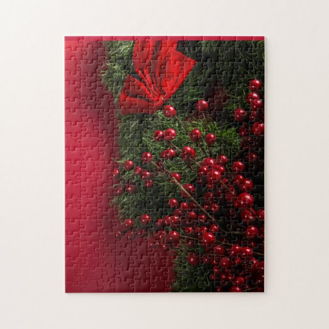 Puzzle corona de Navidad con bayas rojas (Vertical)