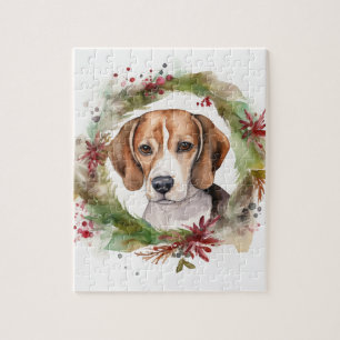 Puzzle Corona de Navidad de Beagle Perro Festivo