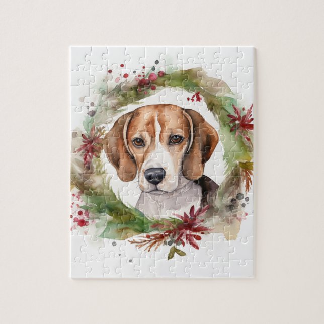 Puzzle Corona de Navidad de Beagle Perro Festivo (Vertical)