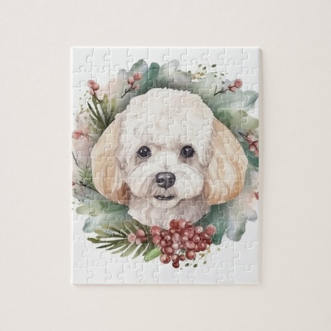 Puzzle Corona de Navidad de Caniche Perro Festivo (Vertical)
