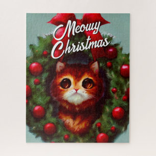 Puzzle Corona de Navidad de gatito lindo, Aguanta