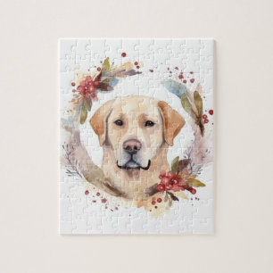 Puzzle Corona de Navidad de Labrador Cachorro Festivo