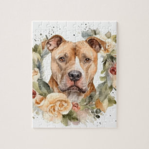 Puzzle Corona de Navidad de Pitbull Perro Festivo
