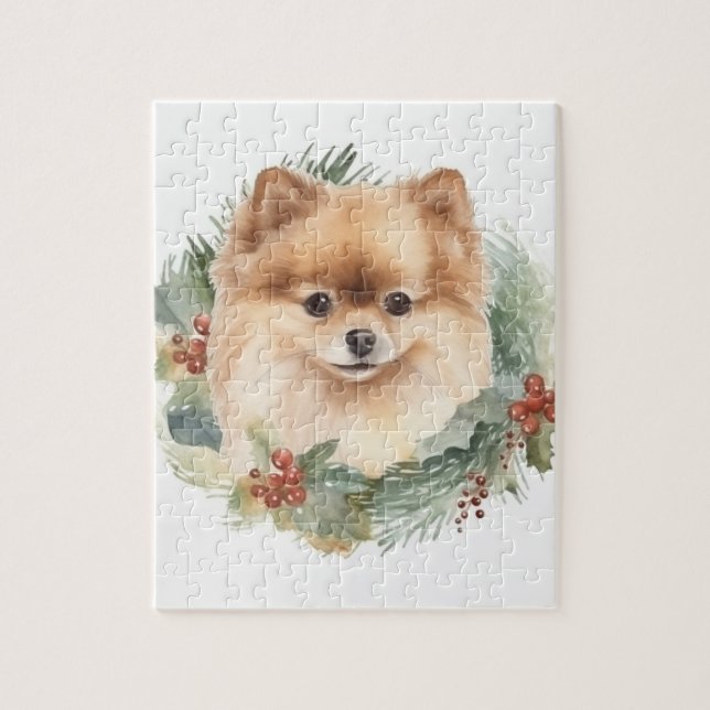Puzzle Corona de Navidad de Pomerania Perro Festivo (Vertical)