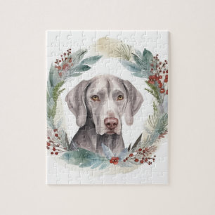 Puzzle Corona de Navidad Weimaraner Cachorro Festivo
