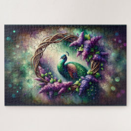 Puzzle Corona floral de pavo real encantado