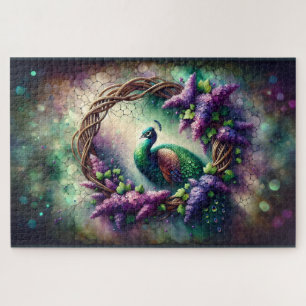 Puzzle Corona floral de pavo real encantado