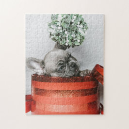 Puzzle Corta perrito gris en una caja roja