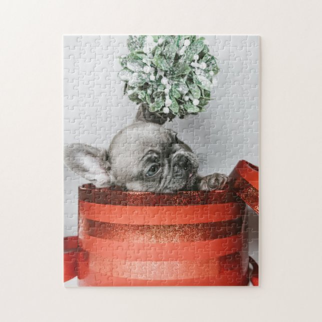 Puzzle Corta perrito gris en una caja roja (Vertical)