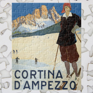 Puzzle Cortina d'Ampezzo, Italia, Alpes Vintage de esquia