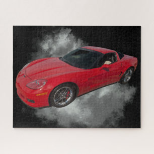 Puzzle Corvette rojo con fondo extraíble de humo gris