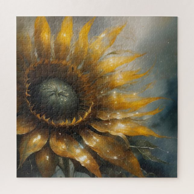 Puzzle Cosmic Sunflower - AI Fantasy Digital Art Print (Vertical)