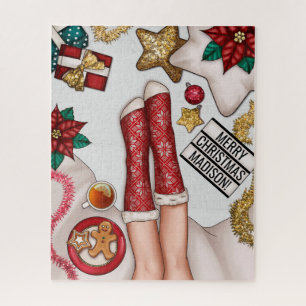 Puzzle Cosmo Feliz Navidad Gingerbread Red Sweater Socks