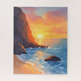 Puzzle Costa de la puesta de sol | Olas del océano de la 
