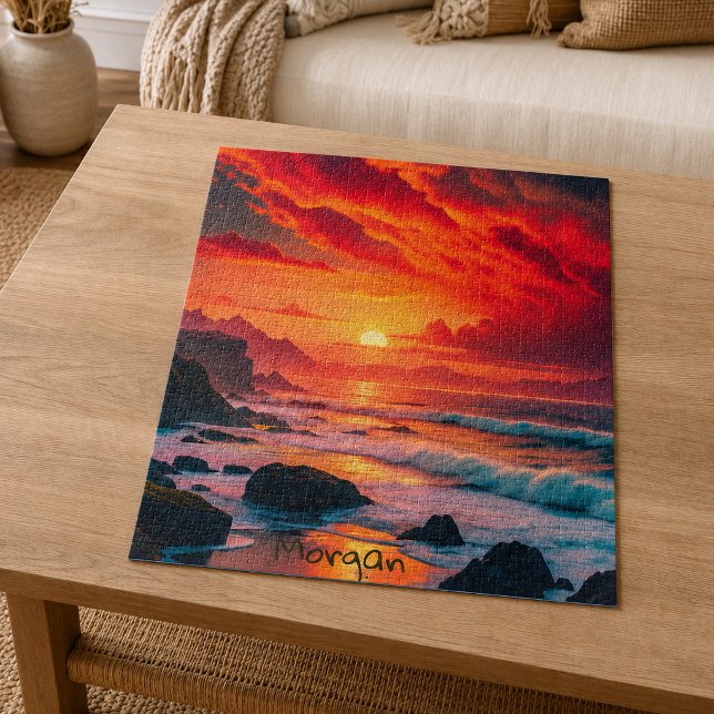 Puzzle Costa de puesta de sol ardiente personalizada – Ac (Subido por el creador)