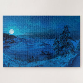 Puzzle Costa del mar de invierno a la luz de la luna