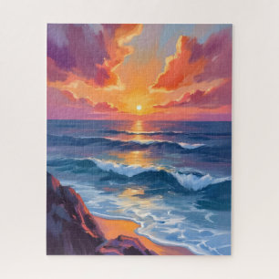 Puzzle Costa Dorada   Pintura en Acuarela de Puesta de So