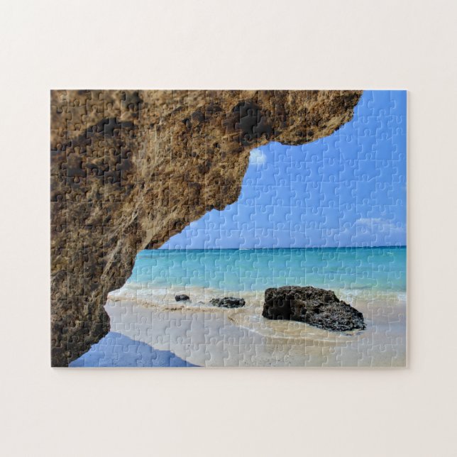 Puzzle Costa Tropical de Playa con Roca Grande (Horizontal)