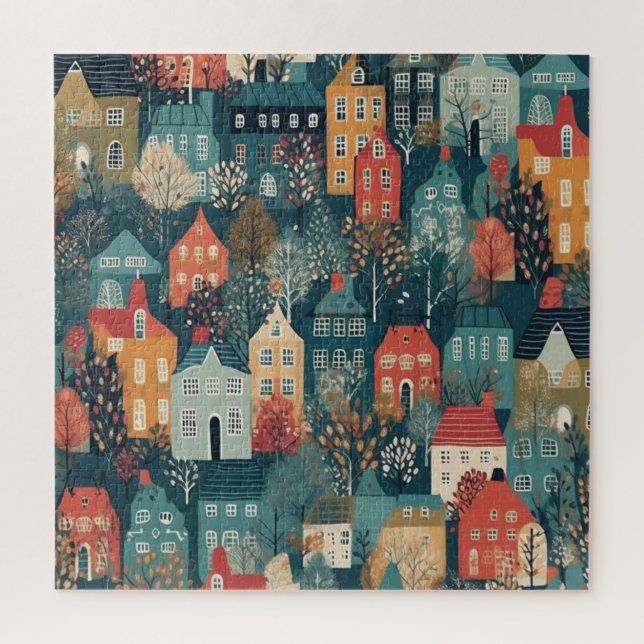 Puzzle Cosy Hygge Village Arte Popular Nórdico (Vertical)
