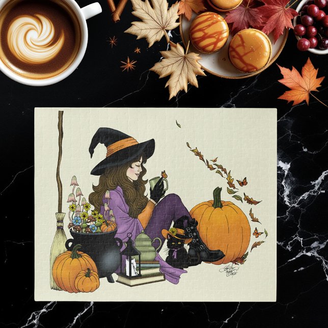Puzzle Cosy Witch Vibes Halloween Pumpkins Purple (Subido por el creador)