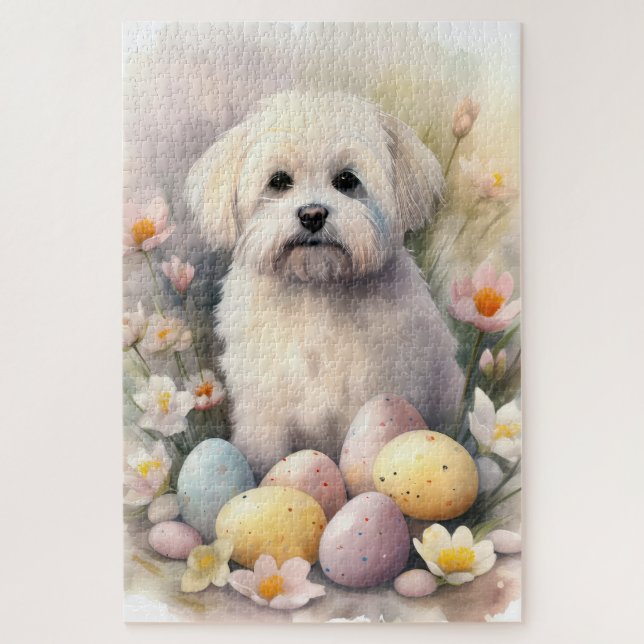 Puzzle Coton De Tulear con festividad de huevos de Pascua (Vertical)