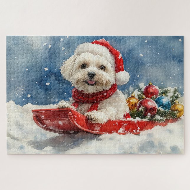 Puzzle Coton De Tulear en Sledge Let it Snow Navidades (Horizontal)