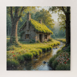Puzzle Cottage de Piedra Pintoresco junto a un Arroyo Bos