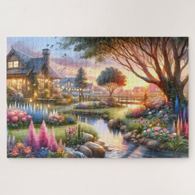 Puzzle Cottage Garden Stream at Sunset (Horizontal)