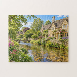 Puzzle Cottages de piedra junto al río en Cotswolds en ve