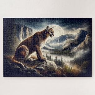 Puzzle Cougar sobre las rocas, paisaje montañoso