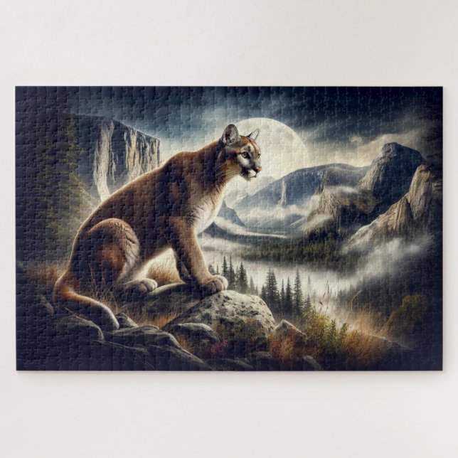 Puzzle Cougar sobre las rocas, paisaje montañoso (Horizontal)