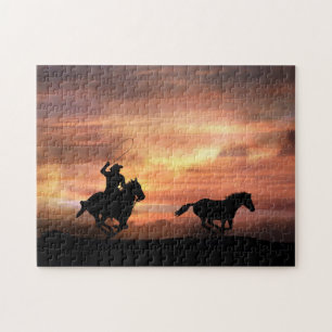 Puzzle Country Western Cowboy and Wild Horse