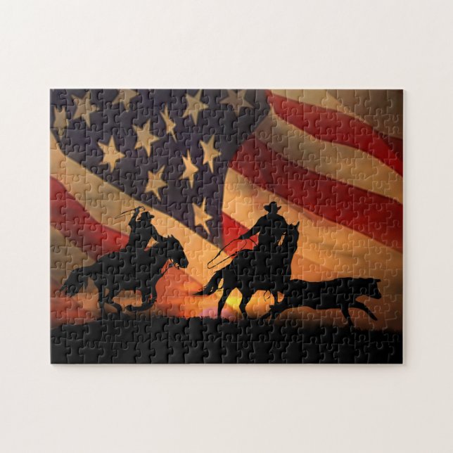 Puzzle Country Western Cowboy Team Ropers (Horizontal)