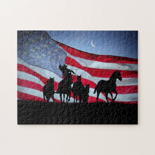 Puzzle Country Western Cowboy Wild Horses American (Horizontal)
