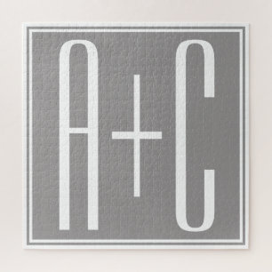 Puzzle Couples Initails or Other Text White & Grey