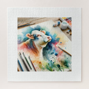 Puzzle Cow in a Serene Meadow 160724AREF228 - Watercolor