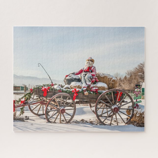 Puzzle Cowboy Santa - Wagon con Hay Bales (Horizontal)