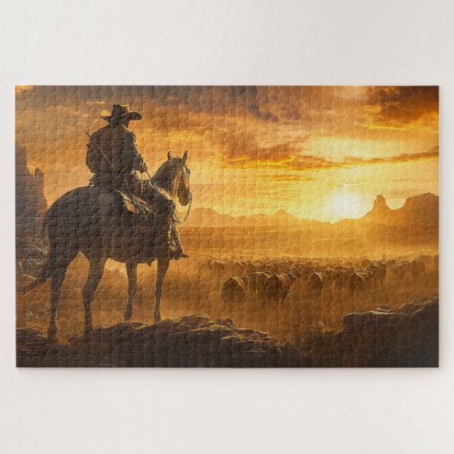 Puzzle Cowboy solitario al atardecer (Horizontal)