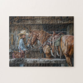 Puzzle Cowgirl and Horse Rustic Western Ranch