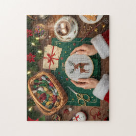 Puzzle Cozy Christmas Craft Holiday Reindeer Stitching 