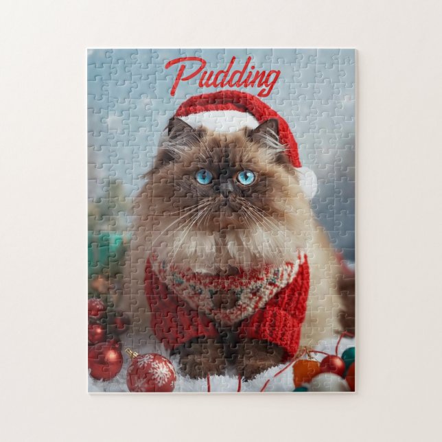 Puzzle Cozy Christmas Ragdoll Cat Personalized  (Vertical)