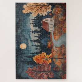 Puzzle Cozy otoño Noche Cottage Fall Watercolor